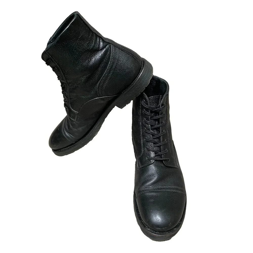 Y2K Diesel Service Boots Men's 9/42 *Portugal Black Pebble Leather Lace Up RARE